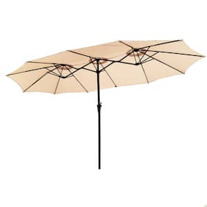 15 ft. Market No Weights Patio Umbrella 2-Side in Beige