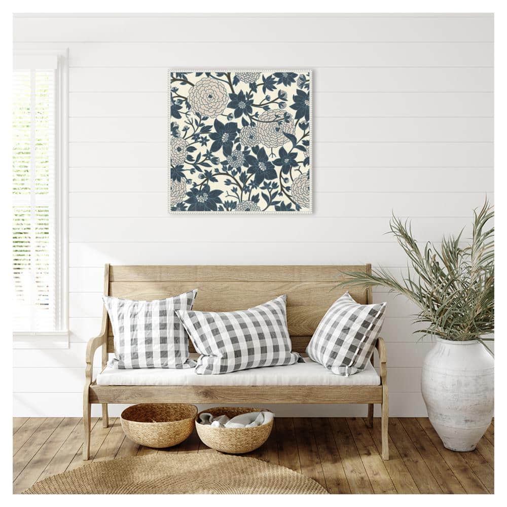 Puff Ball Vines Cream Abstract Canvas Wall Art with White Frame