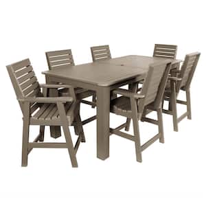 Weatherley Woodland Brown Counter Height Plastic Outdoor Dining Set in Woodland Brown Set of 6