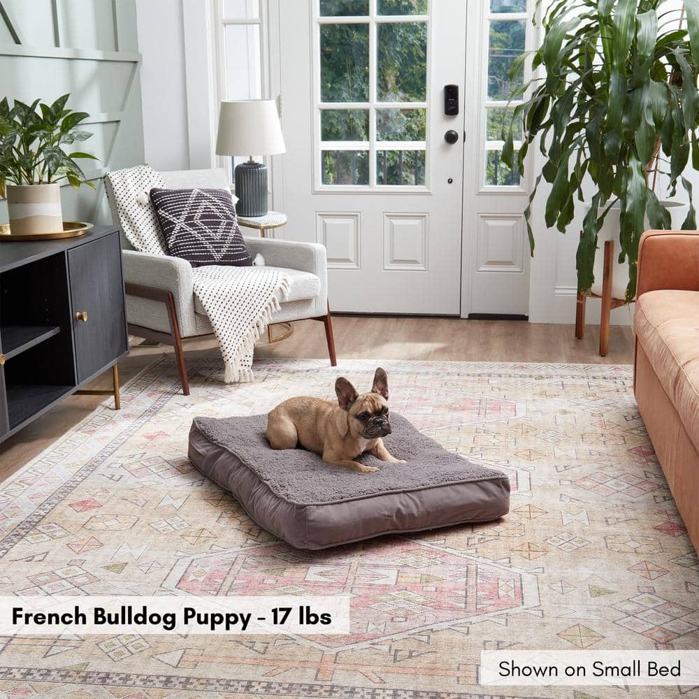Small Gray Orthopedic Sherpa Dog Bed with Microfiber