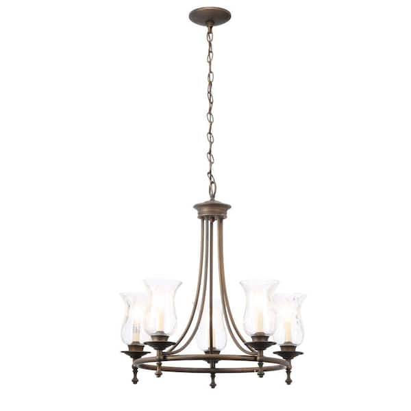 Hampton Bay Grace 5-Light Rubbed-Bronze Chandelier with Seeded Glass Shades