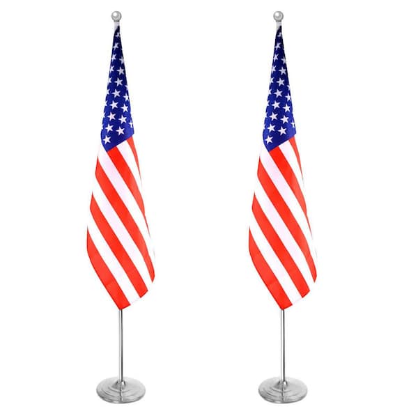 Heavy Duty Telescoping Flag Pole with Base 6-8FT Adjustable Height, Aluminum Commercial Indoor Flagpole, Silver 2PACKS