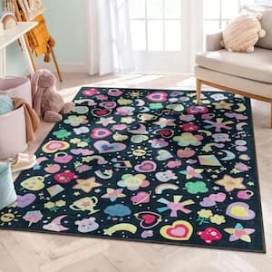 Care Bears Badges and Bears Black 5 ft. x 7 ft. Area Rug