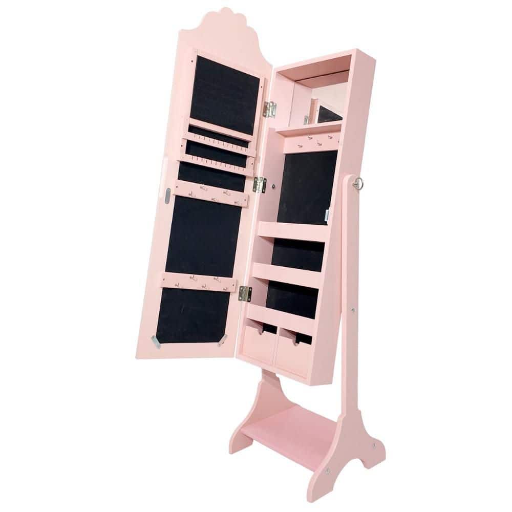 Kids Heart Pink MDF Jewelry Cabinet 12 in. W Jewelry Armoire with 1 Door and 1 Shelf