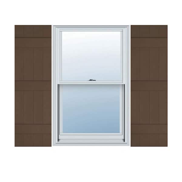 Ekena Millwork 14 in. x 67 in. Lifetime Vinyl Standard Four Board Joined Board and Batten Shutters Pair Federal Brown