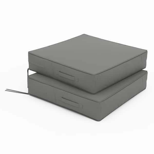 Kimunuk 24 in. x 24 in. x 5 in. (2-Pack) Square Outdoor Patio Seating Repacement Lounge Chair Dining Seat Cushion Light Grey