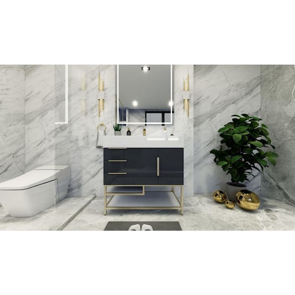 BV Better Vanity Bethany 36 in. W x 20 in. D x 36 in. H Single Sink Freestanding Bath Vanity in Gloss Gray with White Acrylic Top