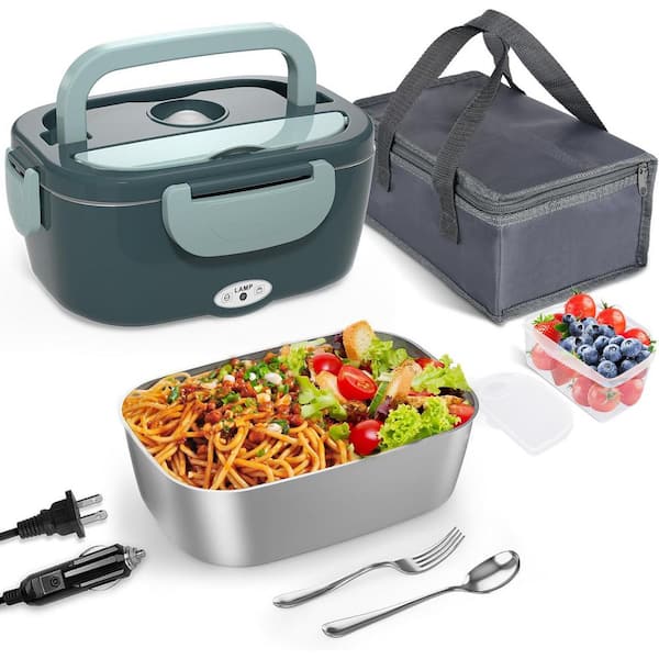 Electric Green Lunch Box Food Warmer with 1.5L Removable Stainless Steel Container, Leakproof Portable for Car/Home