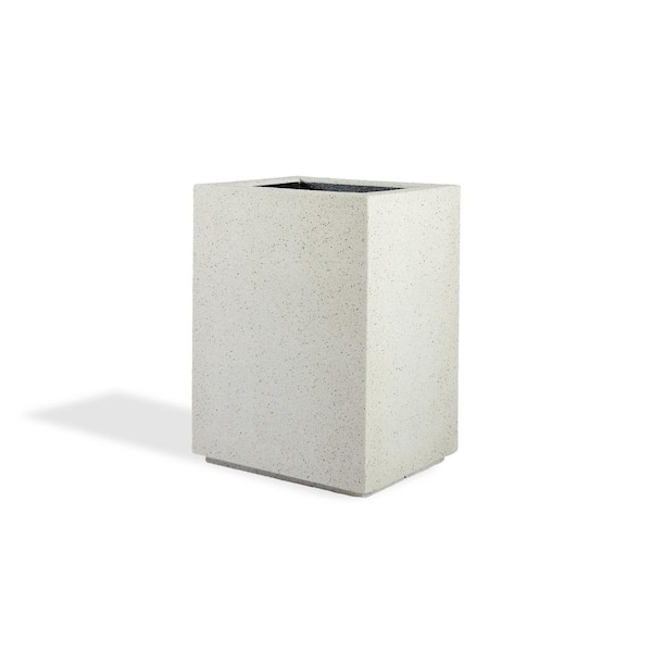 PolyStone Planters Cozumel Column 23 in. x 30 in. White Granite Composite Column Planter