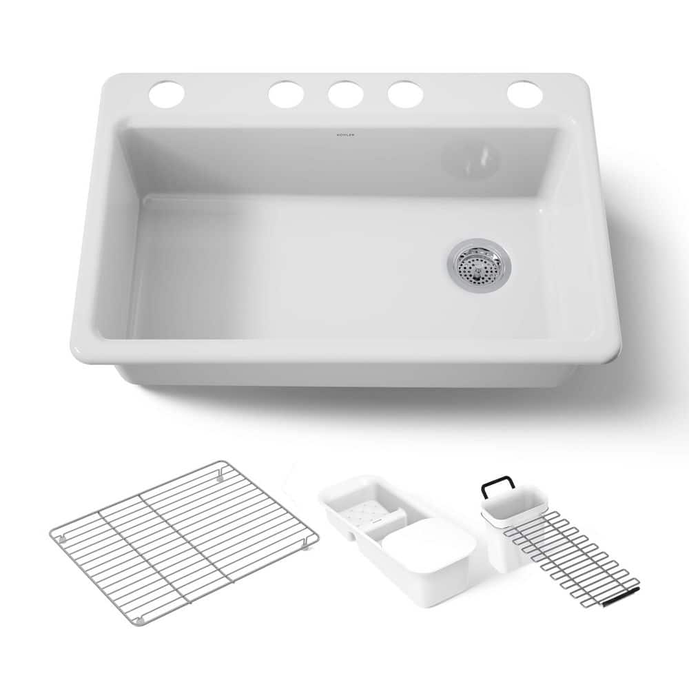KOHLER Riverby Workstation Undermount Cast Iron 33 in. 5-Hole