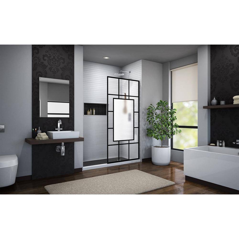 Avignon 34"W x 72"H Black Frameless Shower Door with ClearMax Glass