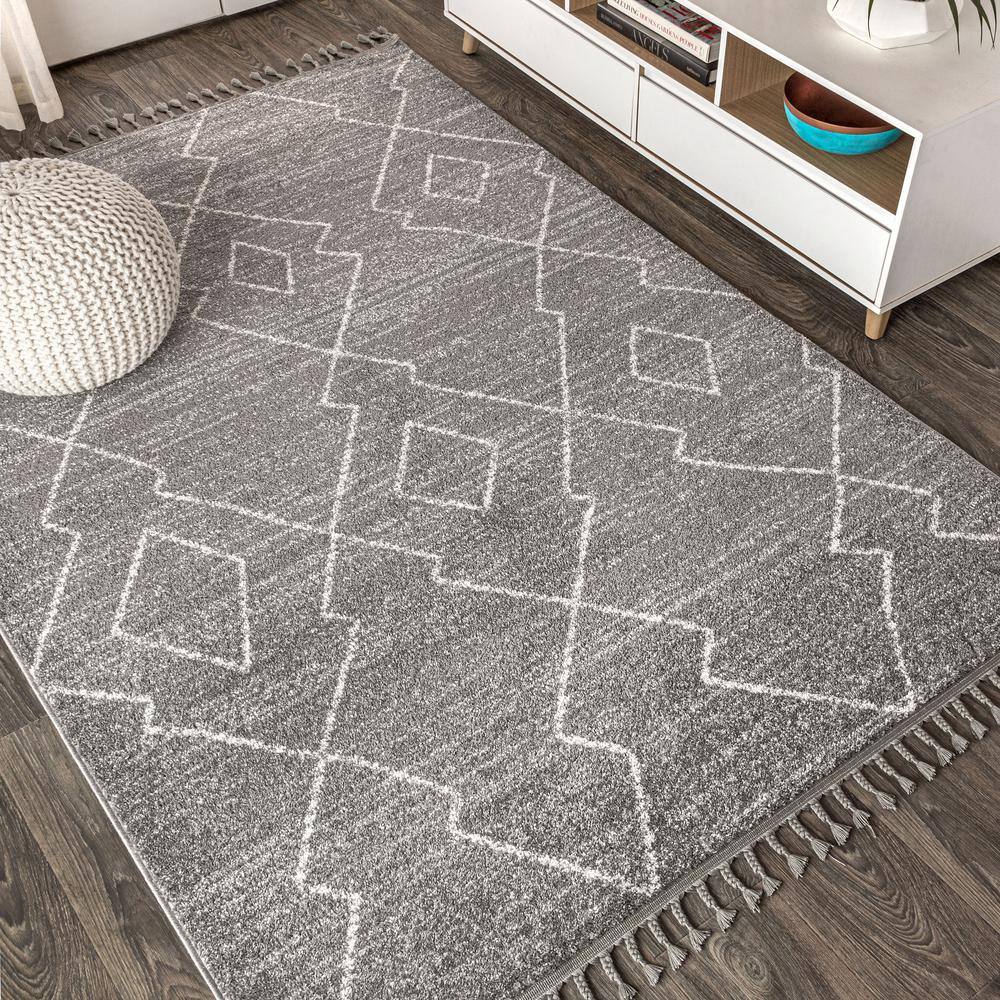 Braided Gray Geometric Synthetic 8' x 10' Area Rug