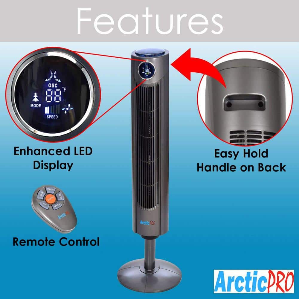 42-inch Dark Gray Plastic Oscillating Tower Fan with Remote Control