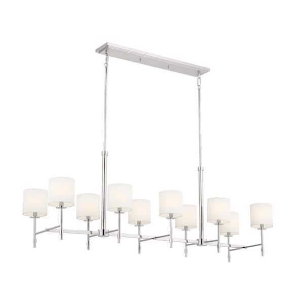 Ali 56.5 in. 10-Light Polished Nickel Traditional Shaded Linear Chandelier for Dining Room