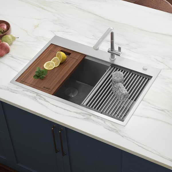 Siena 33 in. Drop-in Topmount 40/60 Double Bowl 16-Gauge Stainless Steel Workstation Kitchen Sink with Accessories