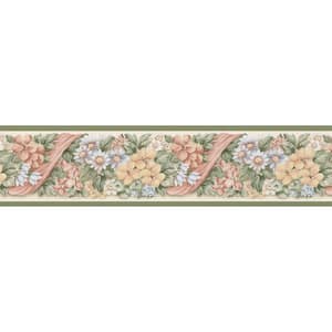 Floral Ribbon Pastels Wallpaper Border Sample