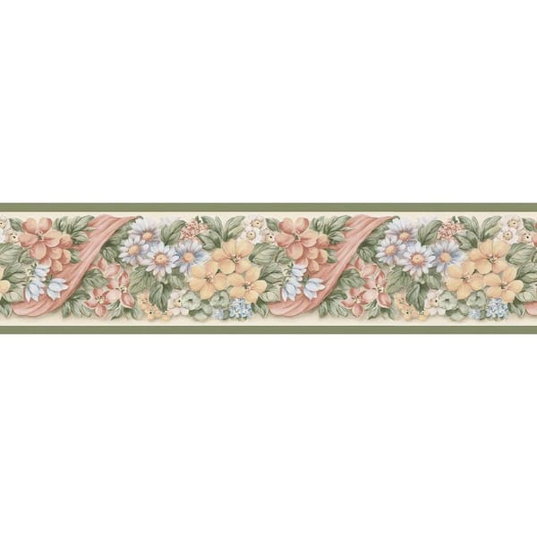 Brewster Floral Ribbon Pastels Wallpaper Border Sample