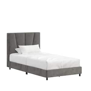 RealRooms Maverick Upholstered Bed, Twin Size Frame, Gray Velvet