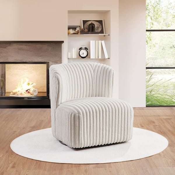 Lucia White Cord Fur Fabric Swivel Side Chair