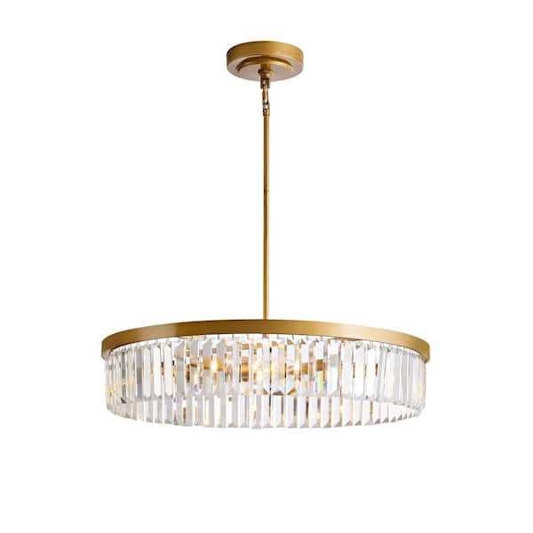 Jojospring Celina 6-light Brushed Brass Glam Crystal Glass Prism Drum Chandelier
