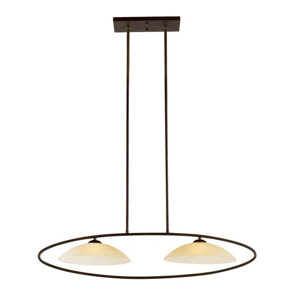 Transglobe 2-Light Antique Bronze Linear Pendant with Stained Glass Shades