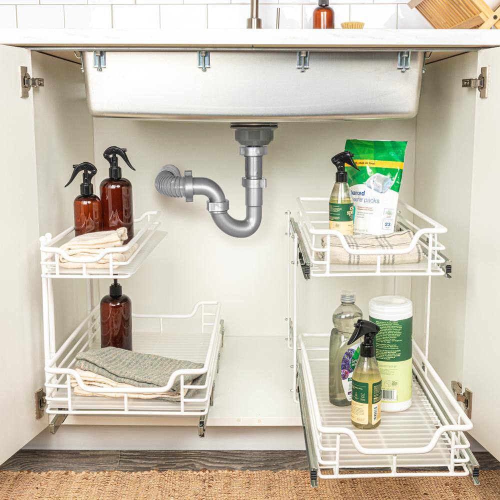 White Powder-Coated Steel 2-Tier Pull-Out Storage Organizer