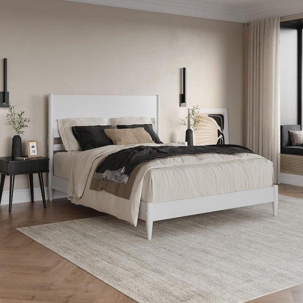 AFI Pasadena White Solid Wood Frame Queen Low Profile Platform Bed