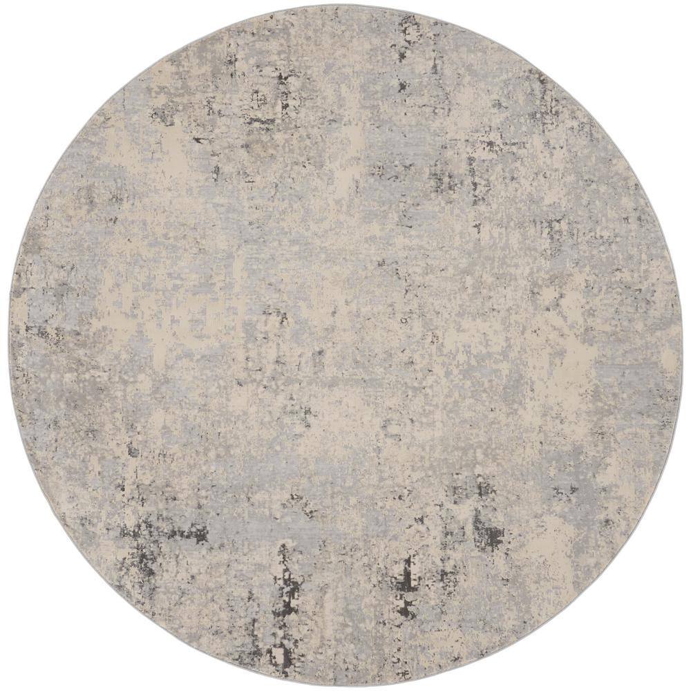 Rustic Grey and Beige Round Synthetic Abstract Rug 5'3"
