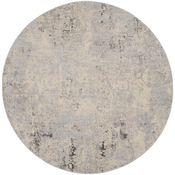 Nourison Rustic Textures Grey/Beige 5 ft. x 5 ft. Abstract Contemporary Round Area Rug