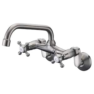 Double Handles Wall Mount Standard Kitchen Faucet in Brushed Nickel