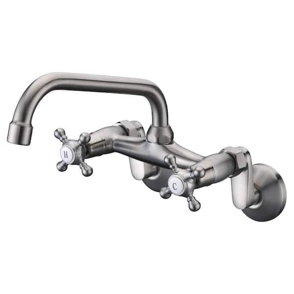 SUMERAIN Double Handles Wall Mount Standard Kitchen Faucet in Brushed Nickel