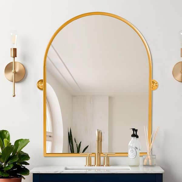 Dovelina 24 in. W x 36 in. H Arched Metal Framed Pivoted Wall Vanity Mirror