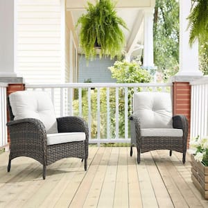 Carlos Brown Wicker Outdoor Lounge Chair with Beige Cushion 2-Pack