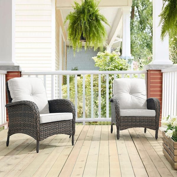 HUMMUH Carlos Brown Wicker Outdoor Lounge Chair with Beige Cushion 2-Pack
