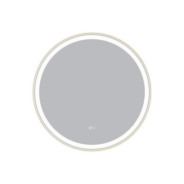 FORCLOVER 32 in. W x 32 in. H Round Aluminum Framed Dimmable LED Wall Bathroom Vanity Mirror in Brushed Gold