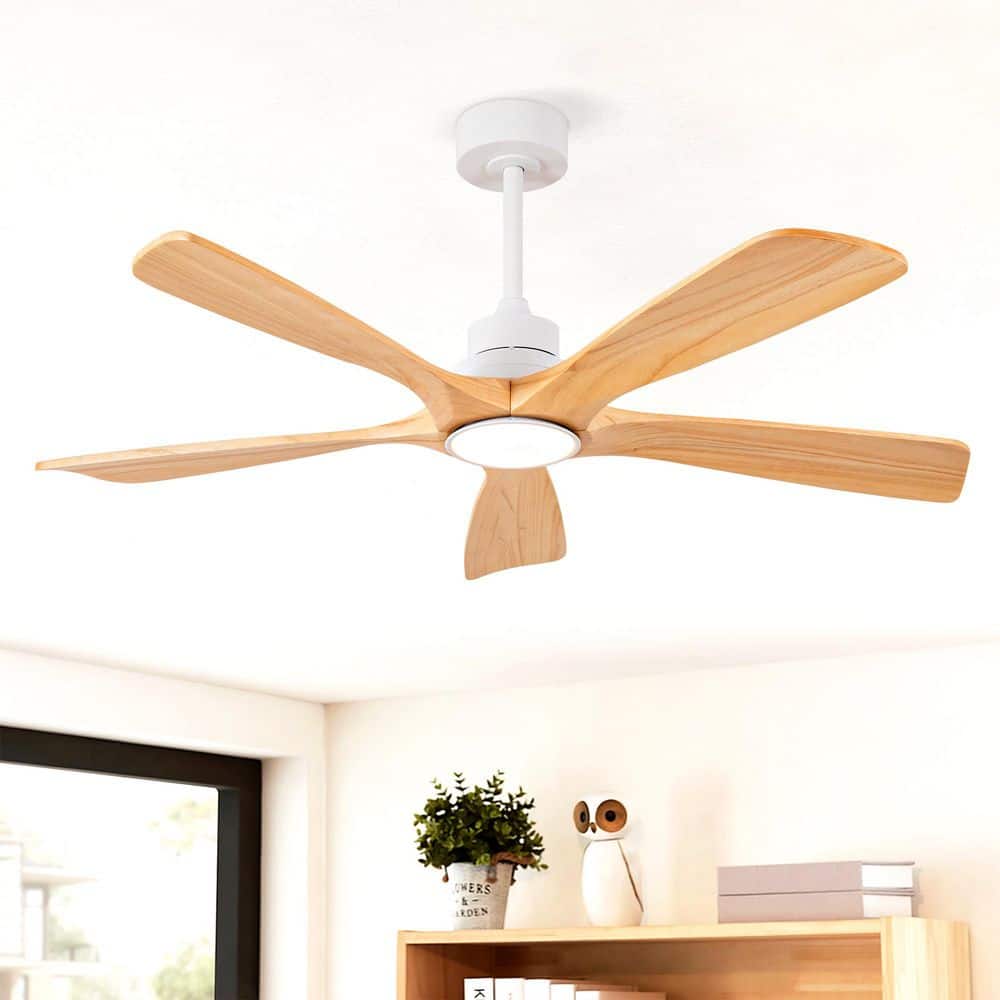 Modern 52 in. Indoor White 5 Solid Wood Fan Blades Downrod Standard Ceiling Fan with Light and Remote Control Included price history on PriceWatchPro