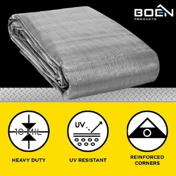 40 ft. x 60 ft. Heavy-Duty Commercial Silver/Black Tarp Cover 10 Mil Thick Weave Material, Waterproof