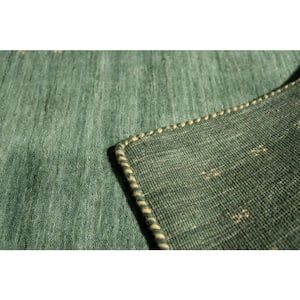Green Hand Knotted Wool Modern Loom Rug, 4' x 6', Area Rug