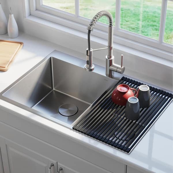 16-Gauge Stainless Steel 33 in. Standard Pro Double Bowl Undermount/Drop-In 2-Hole Kitchen Sink with Pull Down Faucet