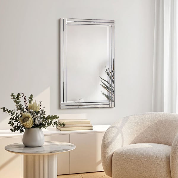Medium Rectangle Clear Beveled Glass Contemporary Mirror (36 in. H x 24 in. W)