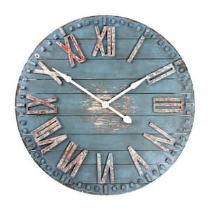 Antique Blue Distressed Roman Numeral Wooden Clock