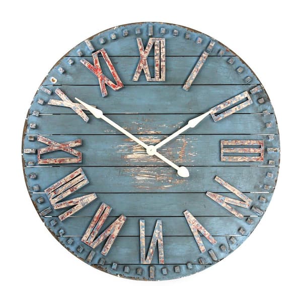 Zentique Antique Blue Distressed Roman Numeral Wooden Clock