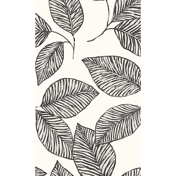 Walls Republic Black Hand Drawn Tropical Leaves Printed Non-Woven Paper Non-Pasted Textured Wallpaper 60.75 sq. ft.