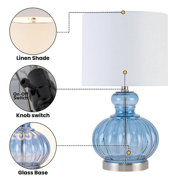 C Cattleya 20.25 in. Blue Gourd Table Lamp with Glass Base and