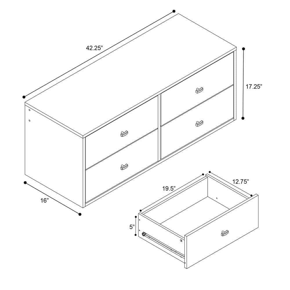 White Wall-Mounted Dresser and Nightstand Set with Brass Knobs