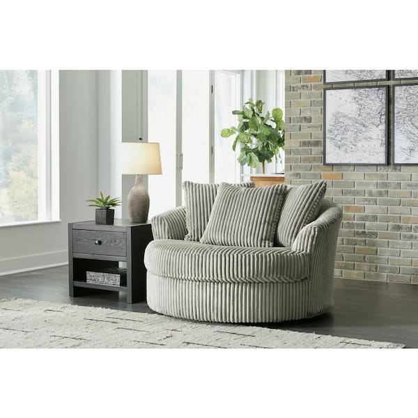 Lindyn Gray Polyester Swivel Chair and a Half with Removable Cushions
