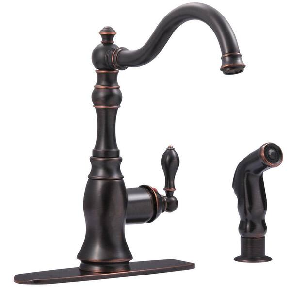 Ultra Faucets Bronze Single-Handle Standard Kitchen Faucet with Side Sprayer in Oil Rubbed Bronze