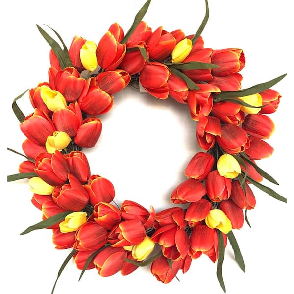 Glitzhome 20 in. Multi-Color Unlit Tulip Artificial Harvest Wreath