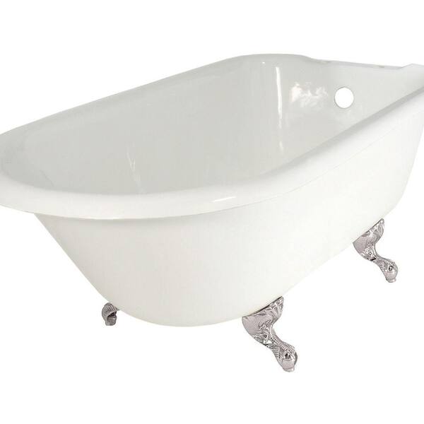 Elizabethan Classics 60 in. Roll Top Cast Iron Tub Rims Faucet Holes in White with Ball and Claw Feet in Oil Rubbed Bronze