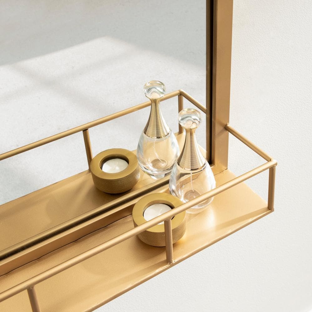Modern Rectangular Gold Mirror with Shelf - 24x34.7 Inches